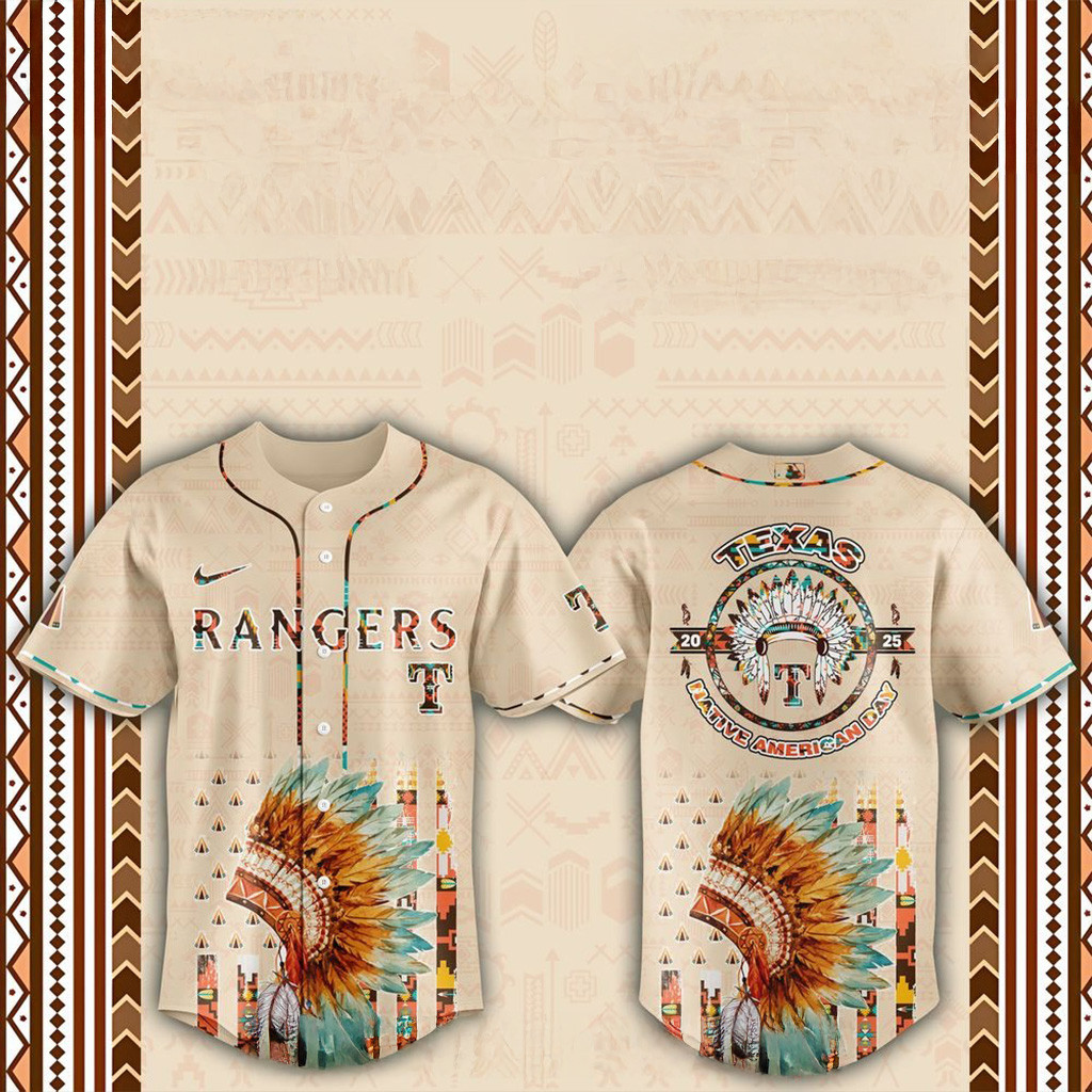 Texas Rangers MLB Native American Day Jersey 2025 Texas Rangers Merch Gifts For Dad-1