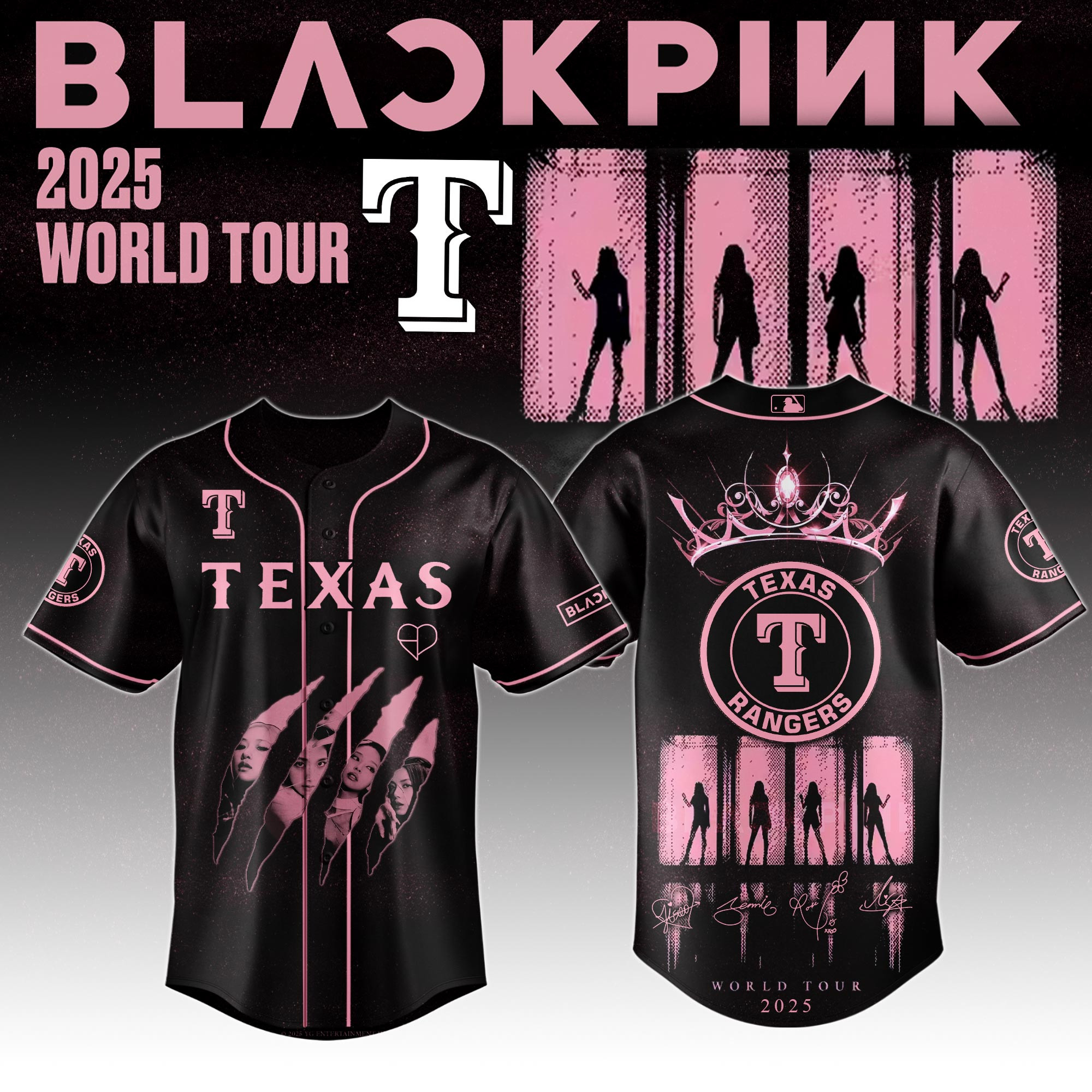 Texas Rangers Mlb X Black Pink World Tour Baseball Jersey For Fans Rangers Merch-1