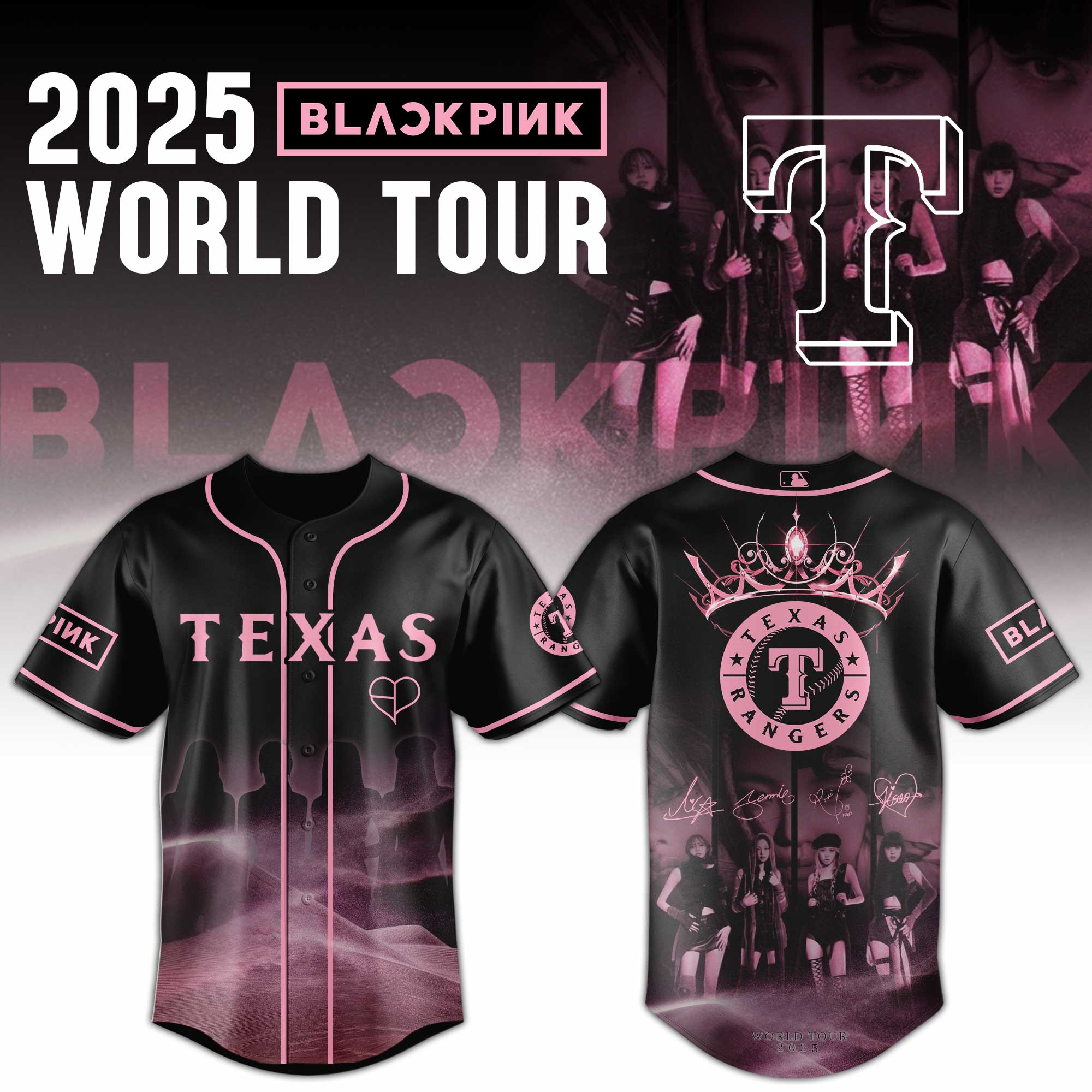 Texas Rangers Mlb X Black Pink World Tour Baseball Jersey For Fans-1