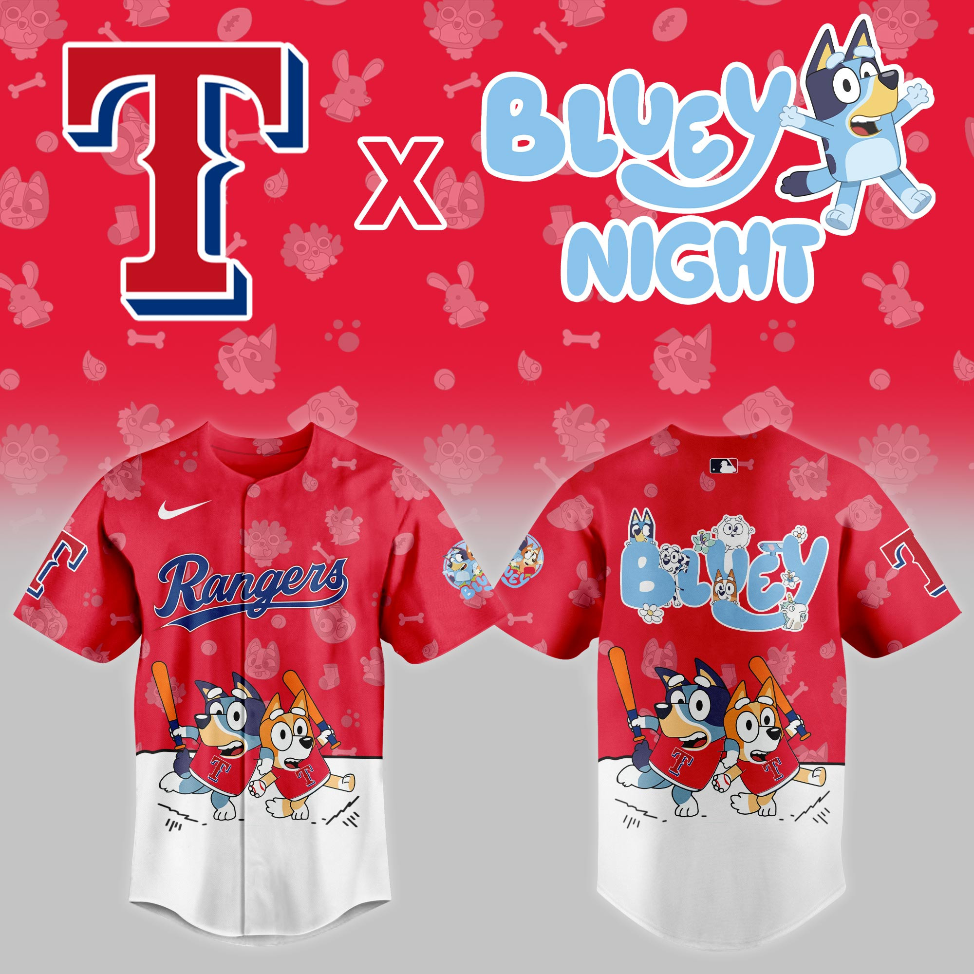 Texas Rangers Mlb X Bluey Night Baseball Jersey For Fan-1