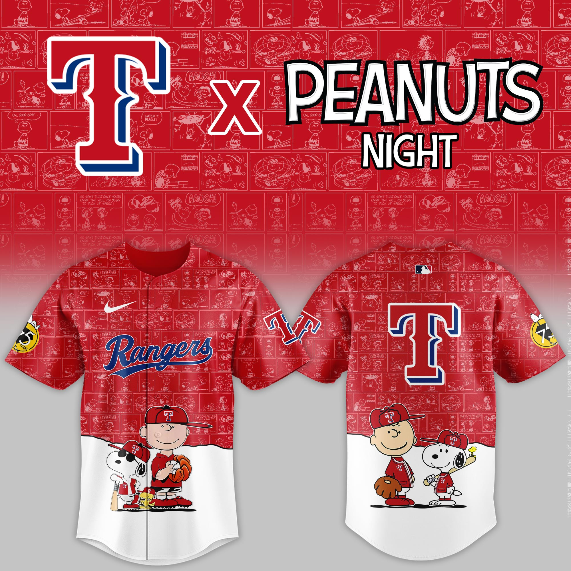 Texas Rangers Mlb X Peanuts Night Baseball Jersey For Fan-1