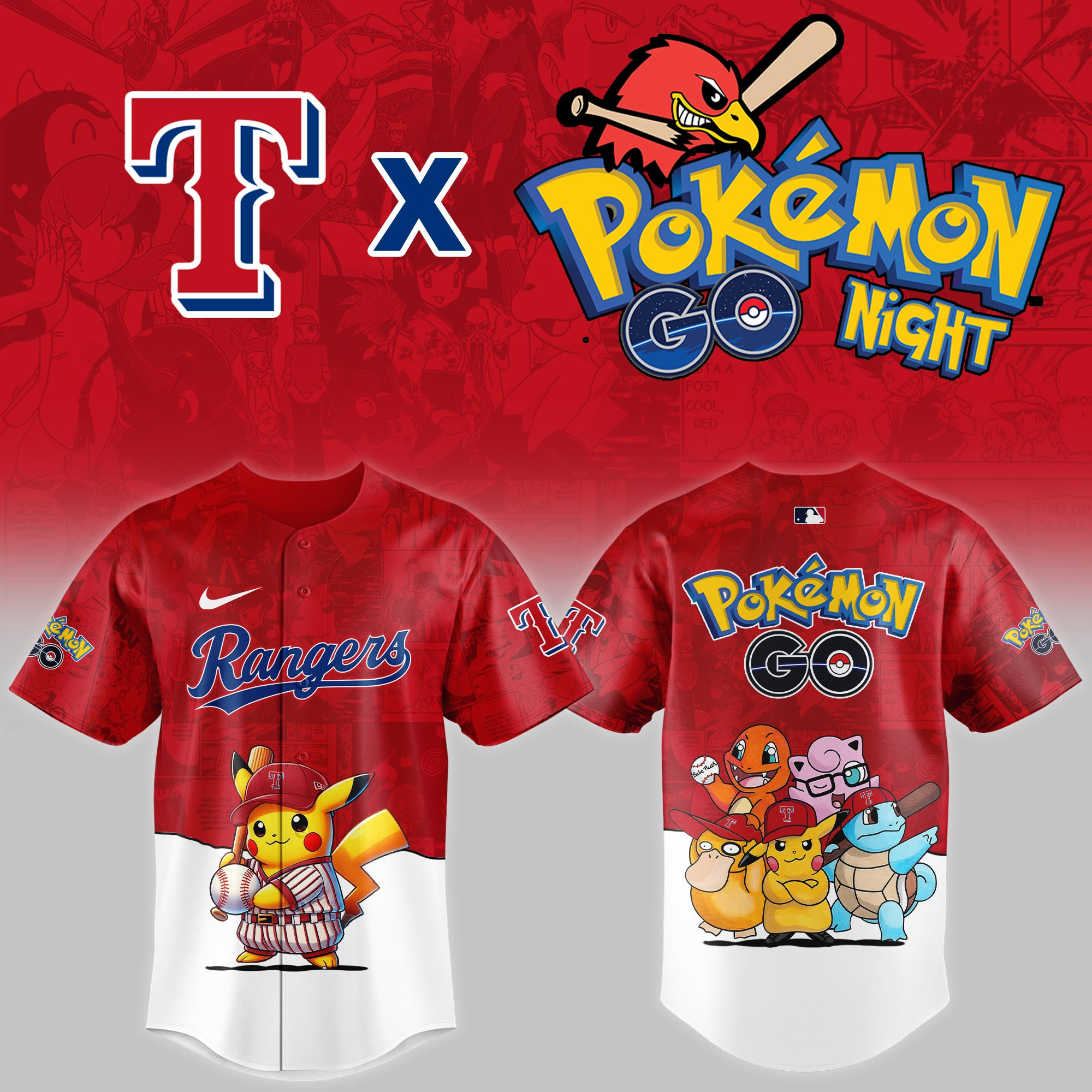 Texas Rangers Mlb X Pokemon Go Night Baseball Jersey For Fan-1