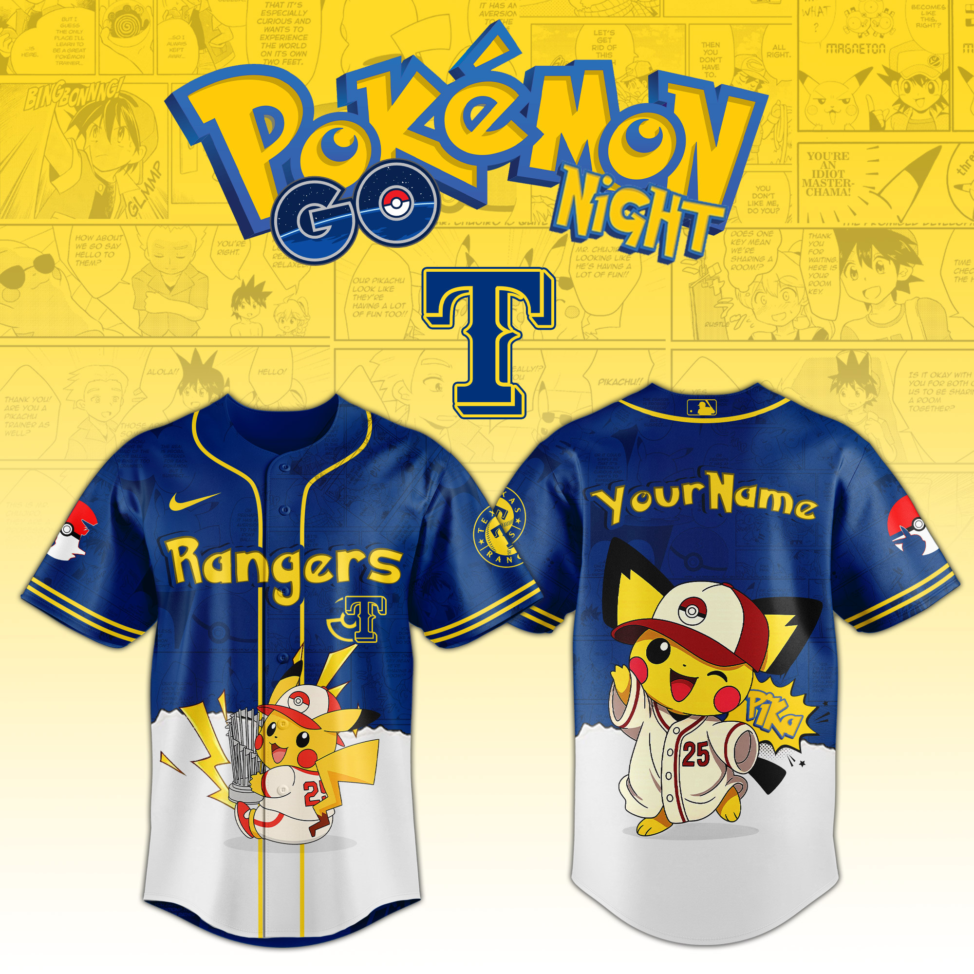 Texas Rangers Mlb X Pokemon Go Night Personalized Baseball Jersey For Fans-1
