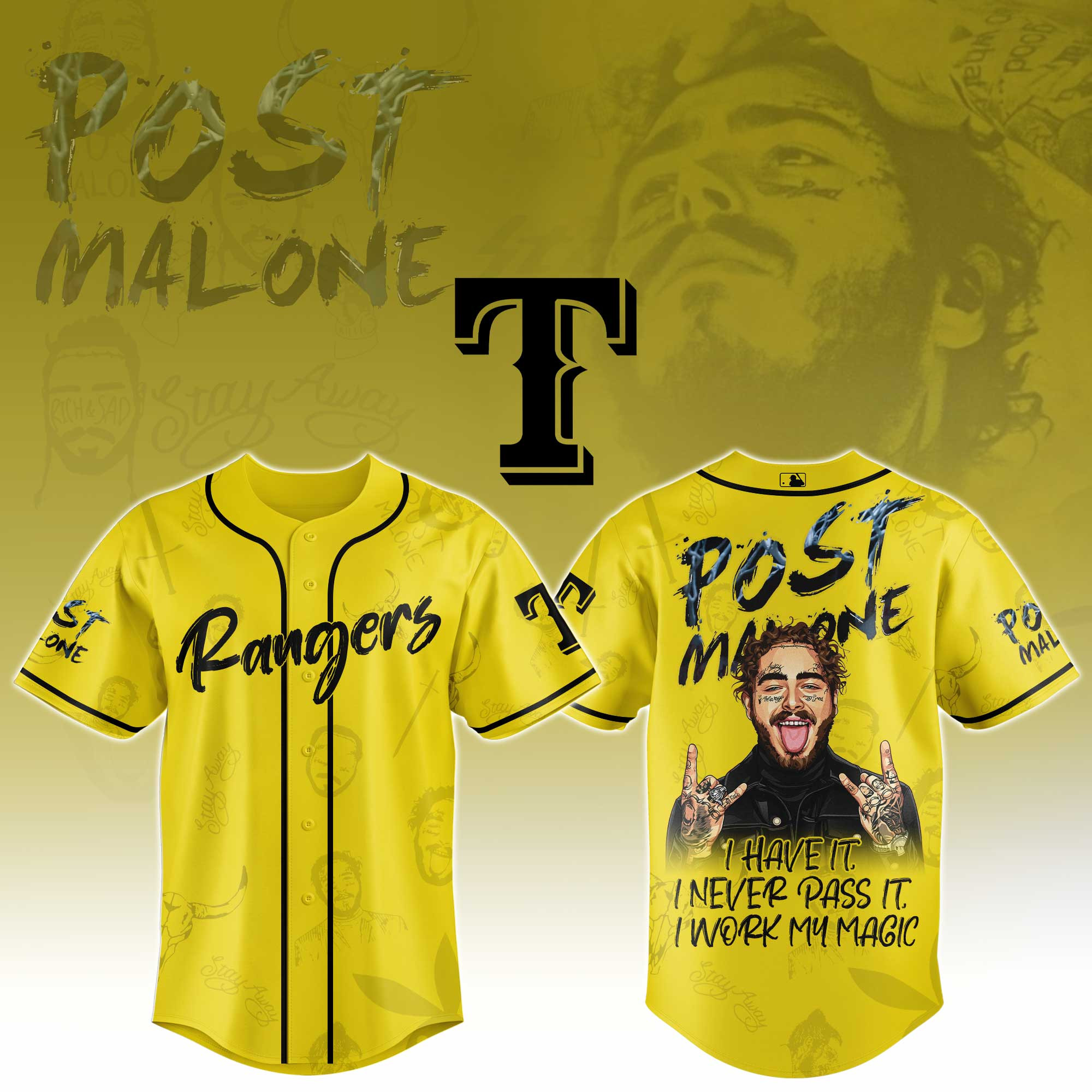 Texas Rangers Mlb X Post Malone Tour Baseball Jersey For Fans-1
