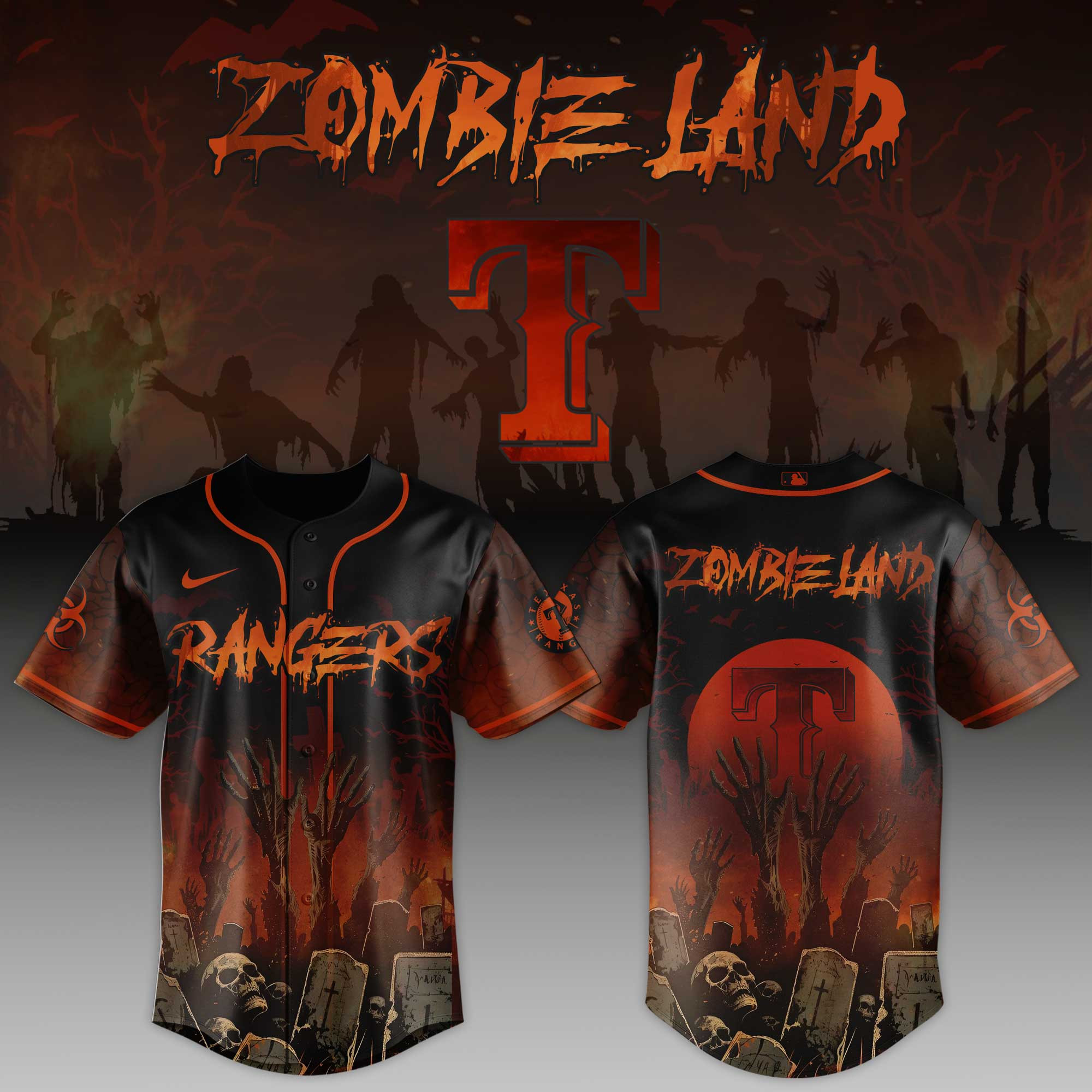Texas Rangers Mlb X Zombie Land Baseball Jersey For Fans-1