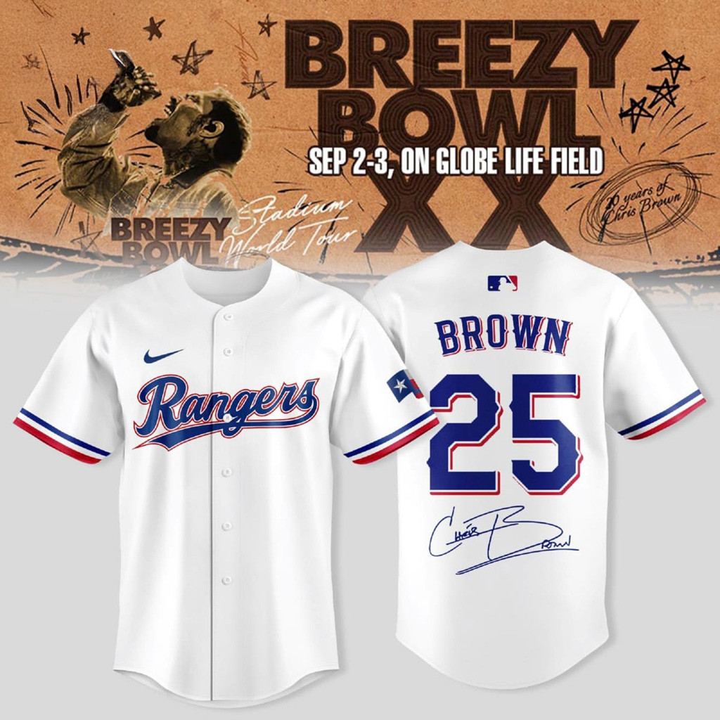 Texas Rangers X Chris Brown Breezy Bowl 2025 Jersey Texas Rangers Merch Gifts For Fans-1