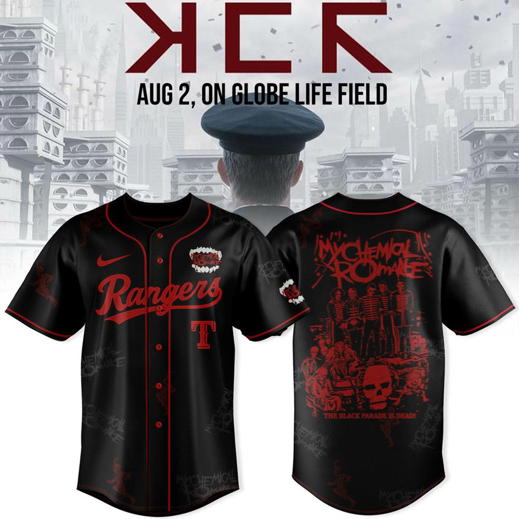 Texas Rangers X My Chemical Romance Long Live The Black Parade Baseball Jersey Rangers Merch-1