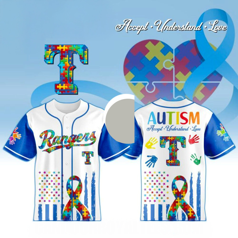Texas Rangers X Special Autism Awareness Month 3D Baseball Jersey Texas Rangers Merch-1
