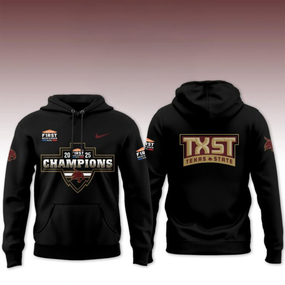 Texas State Bobcat 2025 First Responder Bowl Champions Celebrating Hoodie Gift For Fan-1