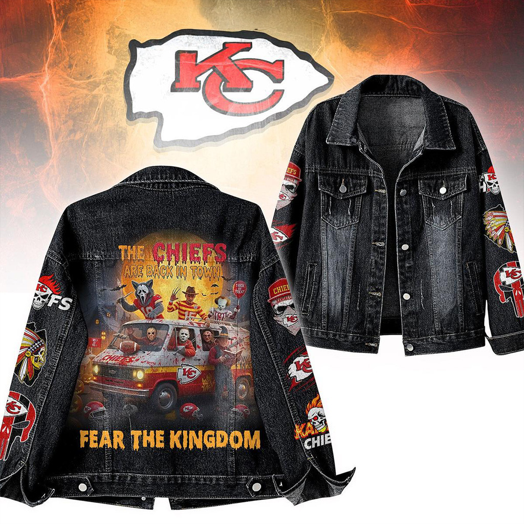 The Chiefs Are Back In Town Fear The Kingdom Denim Jacket The Chiefs Merch Gifts For Him-1