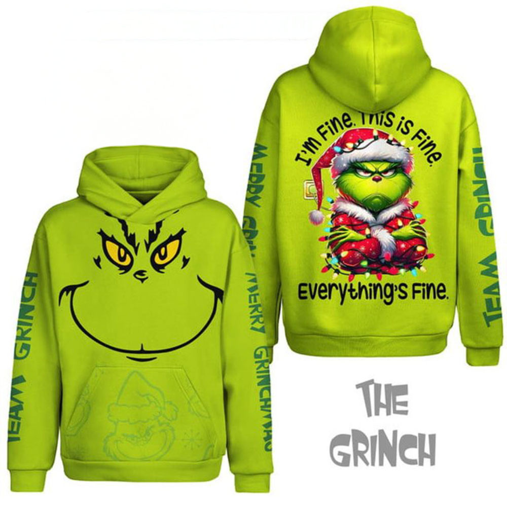 The Grinch 2024 It's Fine Everything Is Fine And I'm Fine Christmas Hoodie Father's Day Gifts-1