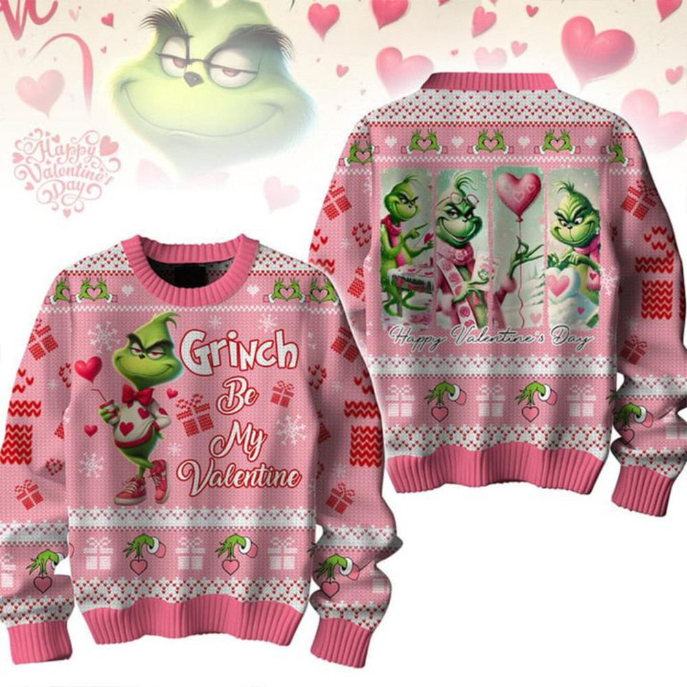 The Grinch Be My Valentine And Merry Christmas Holidays Ugly Sweater Gifts For Fans-1
