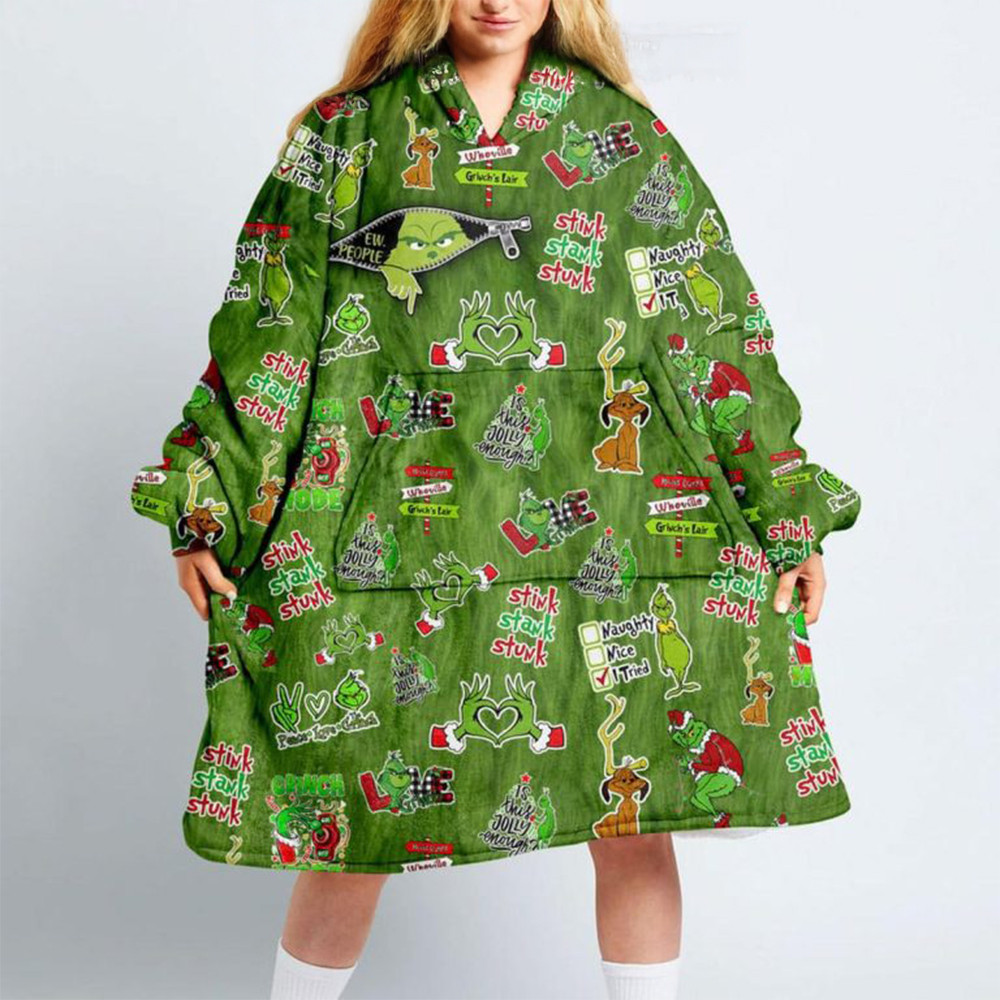 The Grinch Is This Jolly Enough Fan Oodie Hoodie Blanket Gifts For Fans-1