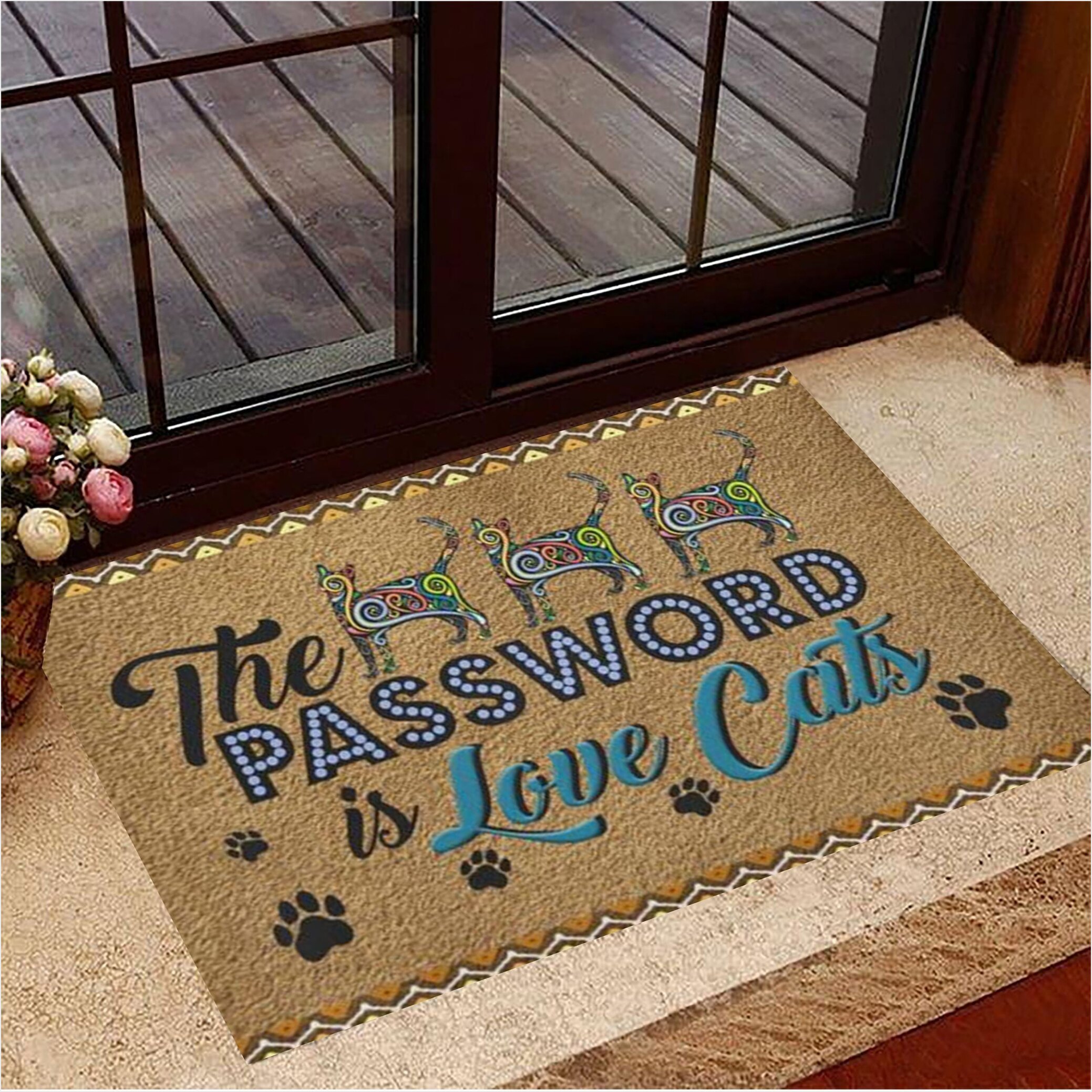 The Password Is Love Cats Doormat Cute Welcome Mats Presents For Cat Lovers Gifts For Besties-1