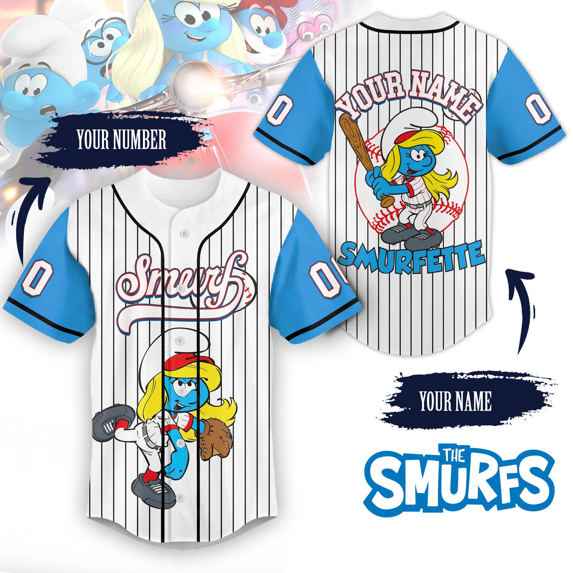 The Smurfs Cartoon Personalized Baseball Jersey For Fans-1