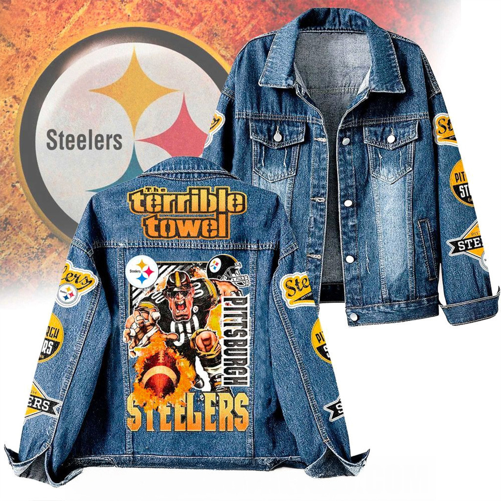 The Terrible Towel Pittsburgh Steelers Denim Jacket Steelers Merch Christmas Gift For Him-1
