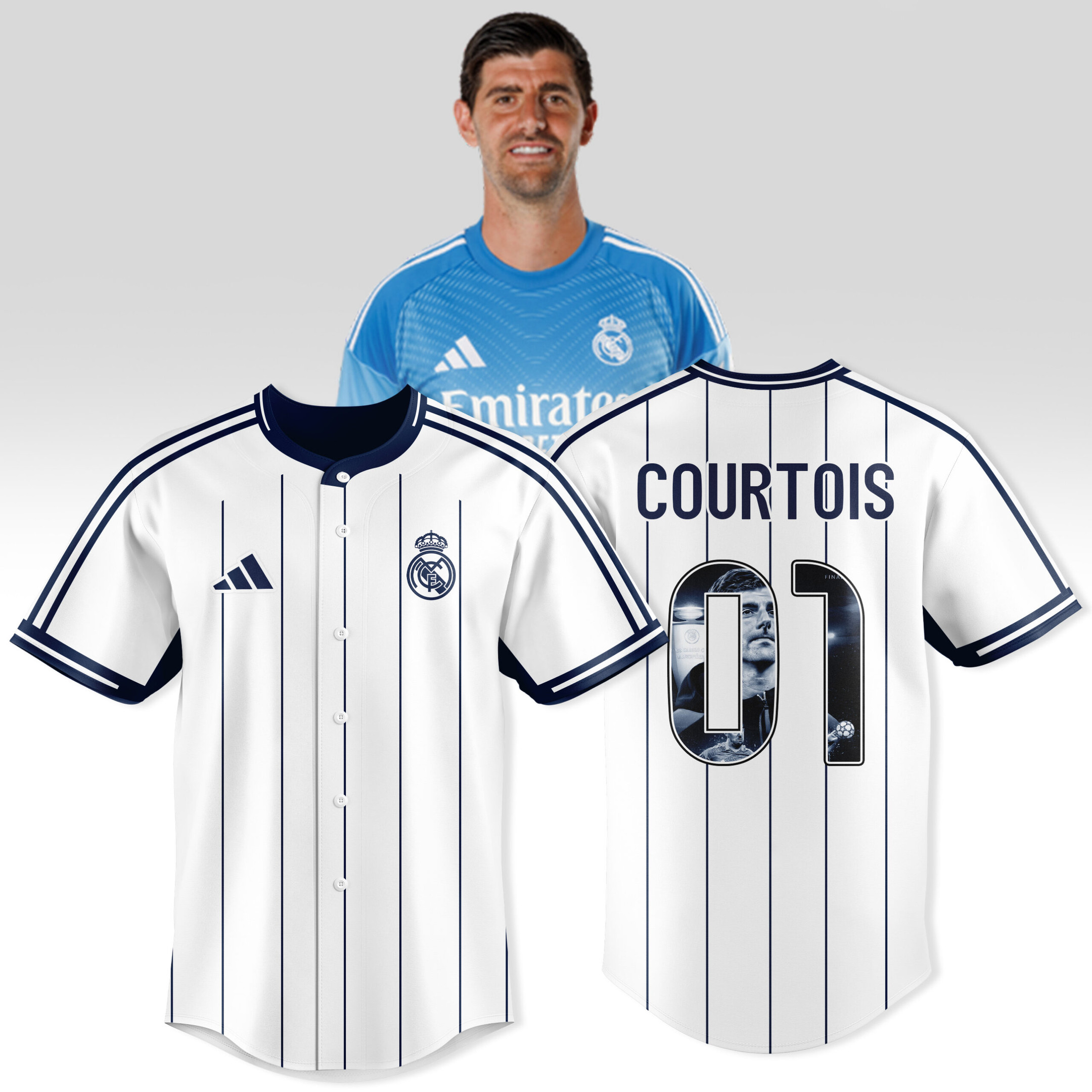 Thibaut Courtois 01 Real Madrid Personalized Baseball Jersey For Fans-1
