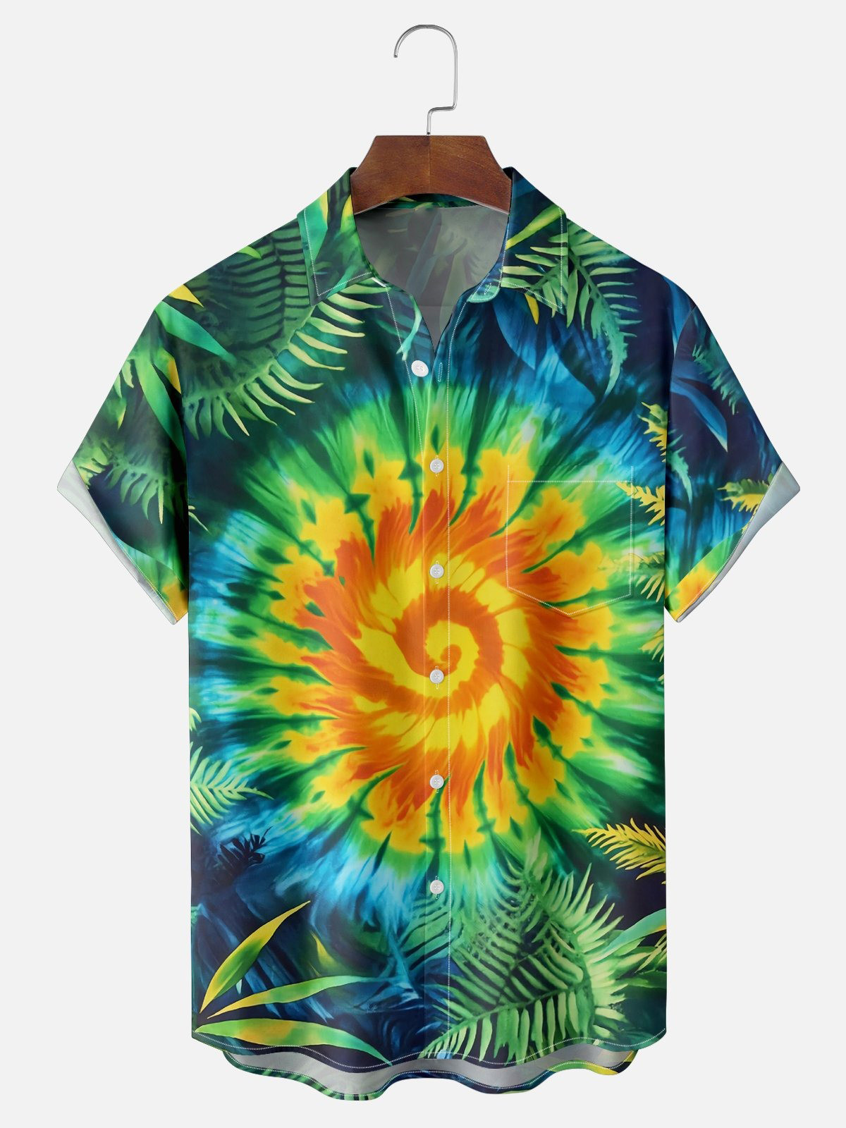 Tie-Dye Ombre Botanicals Chest Pocket Hawaiian Shirt-1
