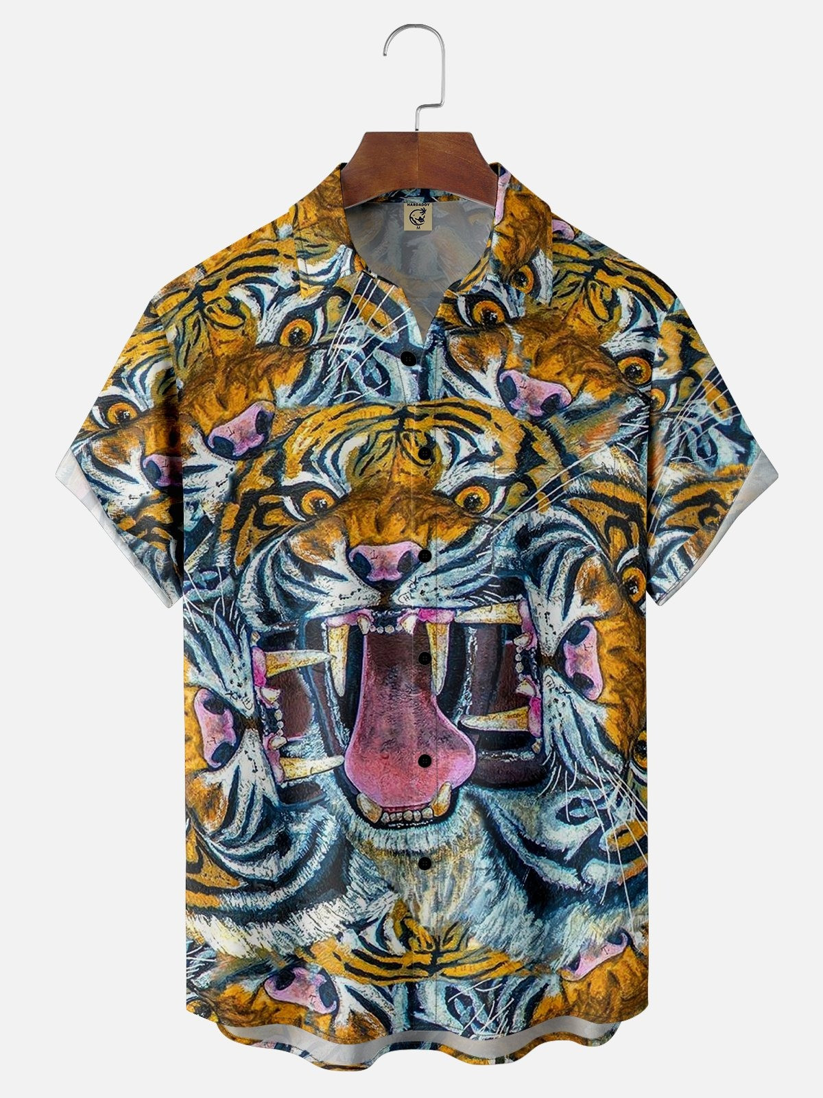 Tiger Pattern Retro Chest Pocket Casual Shirt-1