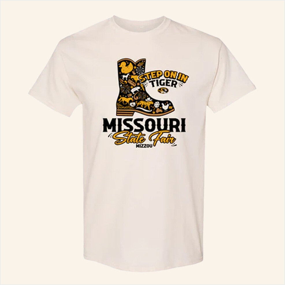 Tiger Team Merch Mizzou Tigers Missouri State Fair 2025 Step On In Tigers Cowboy Boot Shirt Dudes Gifts-1