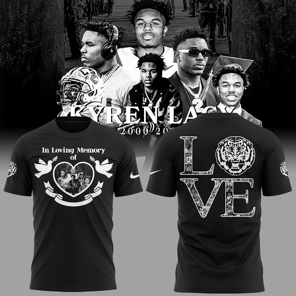 Tigers Football RIP Lacy 2000 2025 Black T-Shirt-1