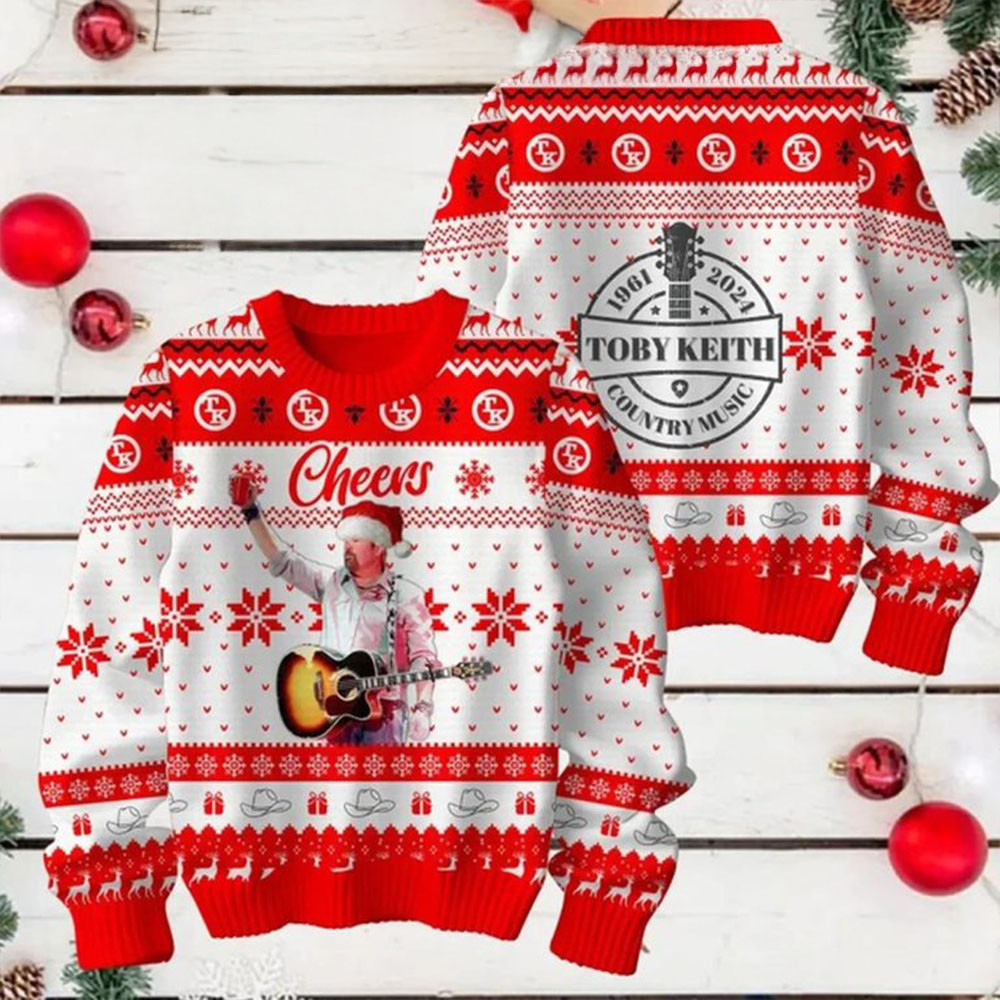 Toby Keith Cheers 1961 2024 Country Music Christmas Ugly Sweater Music Lovers Gifts-1
