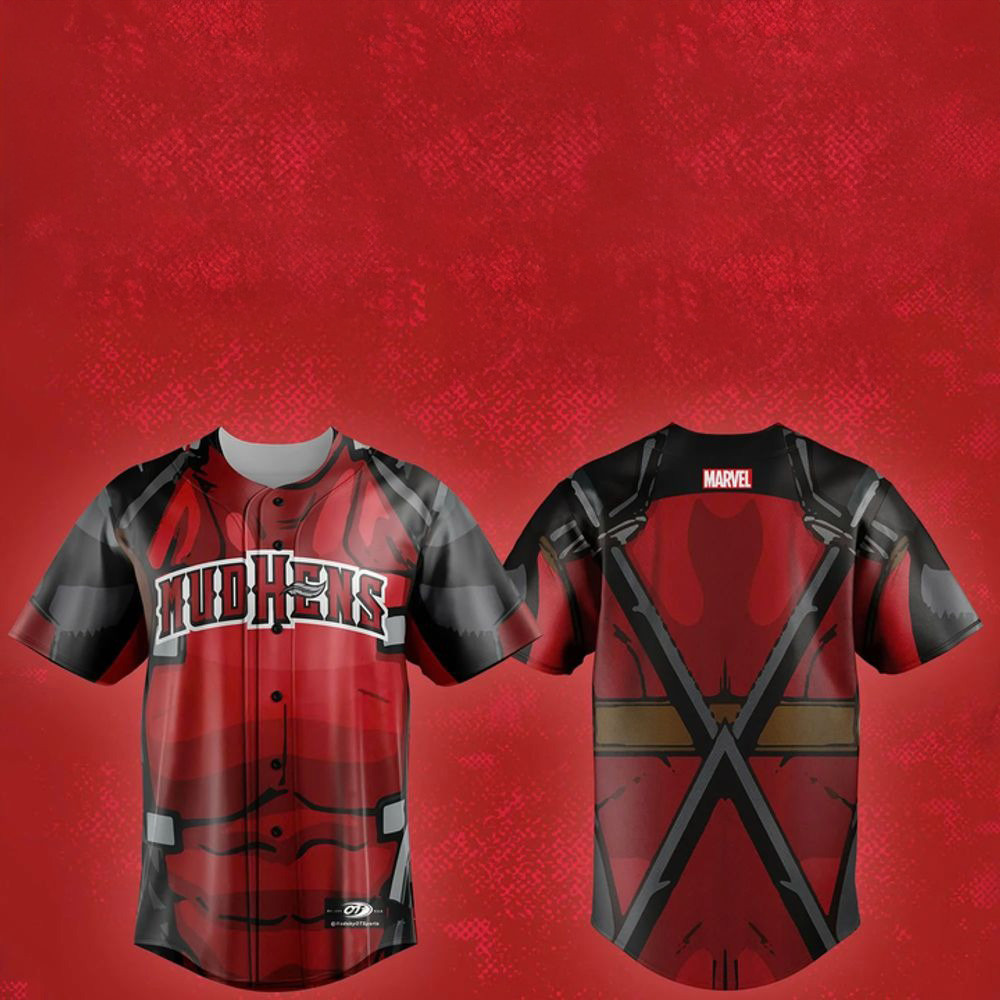 Toledo Mud Hens X Deadpool Marvel Super Hero Night Baseball Jersey Hens Merch For Fans-1