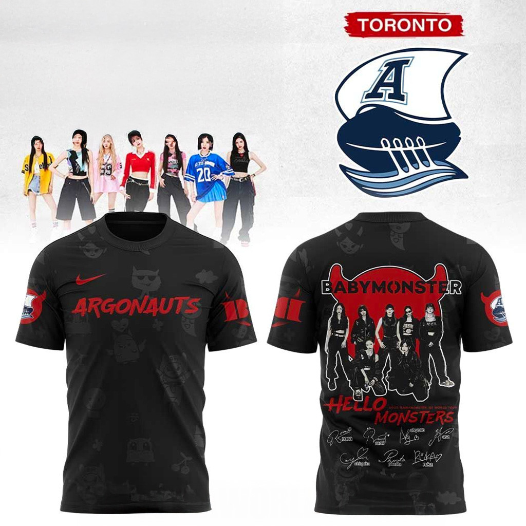 Toronto Argonauts Baby Monster 1st World Tour 2025 Signature Black T-Shirt Argonauts Merch-1