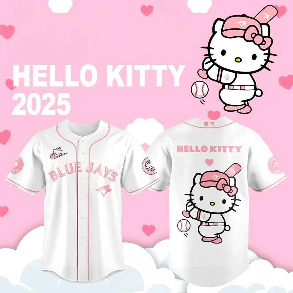Toronto Blue Jays Hello Kitty 2025 White Jersey Toronto Blue Jays Merch Gifts For Fans-1