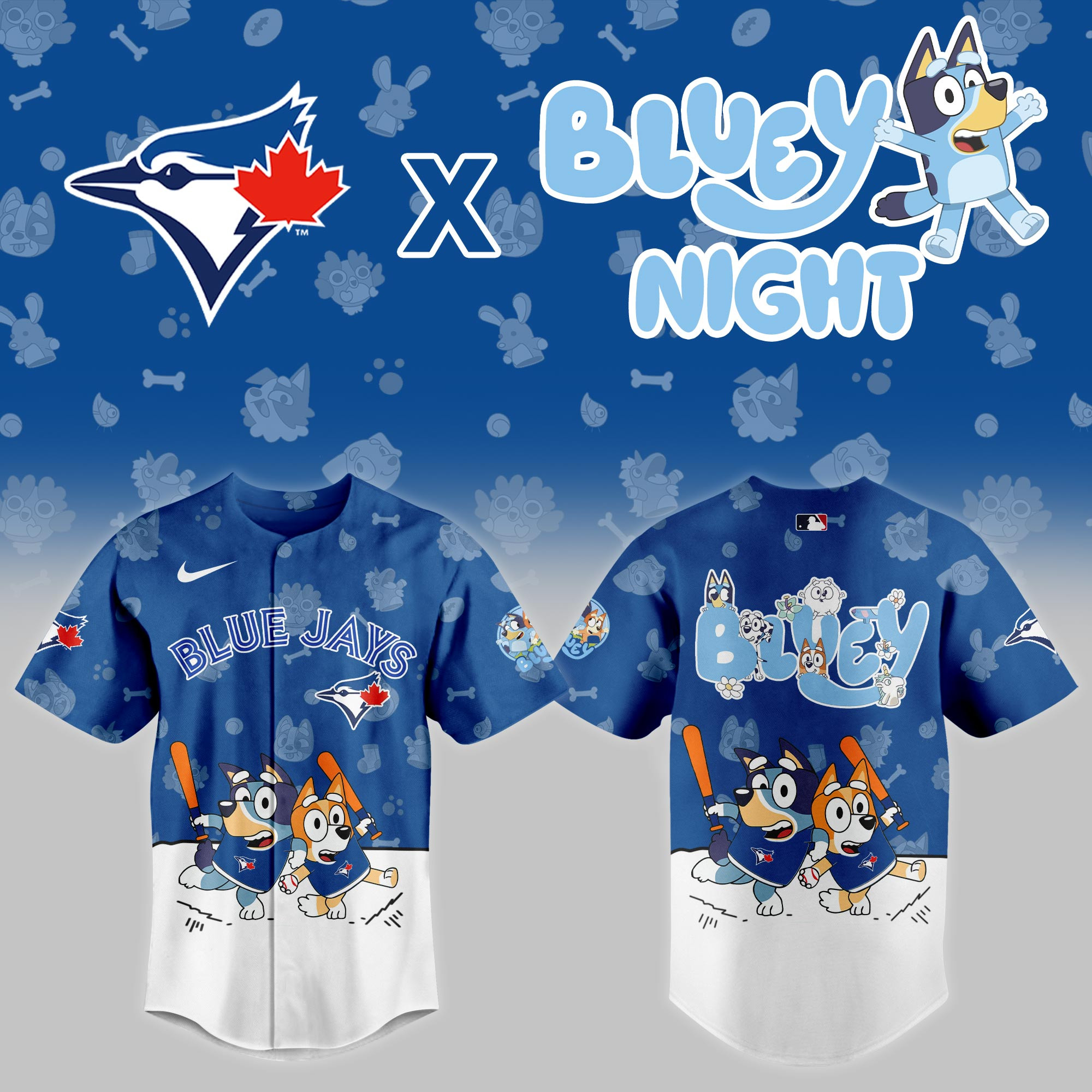 Toronto Blue Jays Mlb X Bluey Night Baseball Jersey For Fan-1