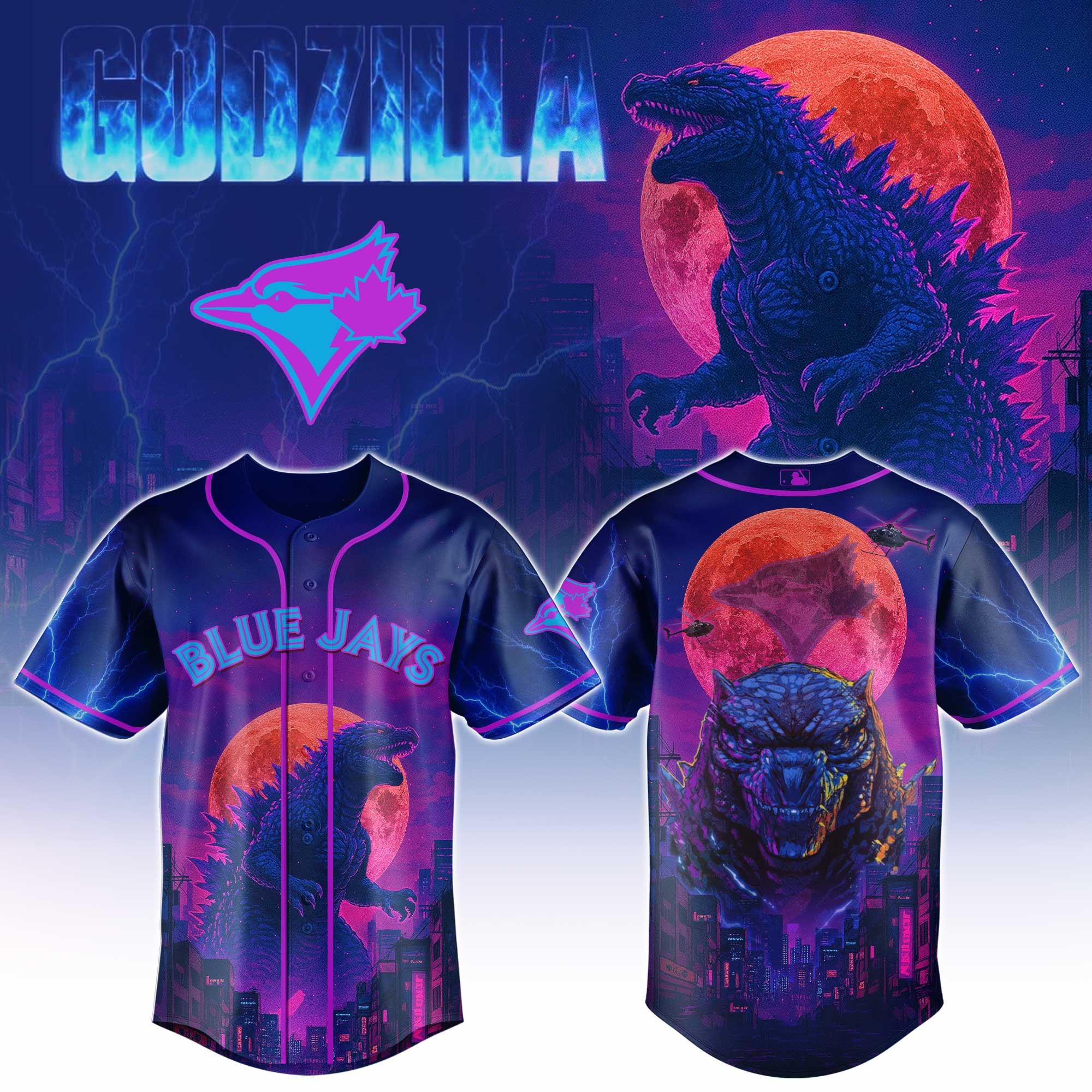 Toronto Blue Jays Mlb X Godzilla Baseball Jersey For Fans-1