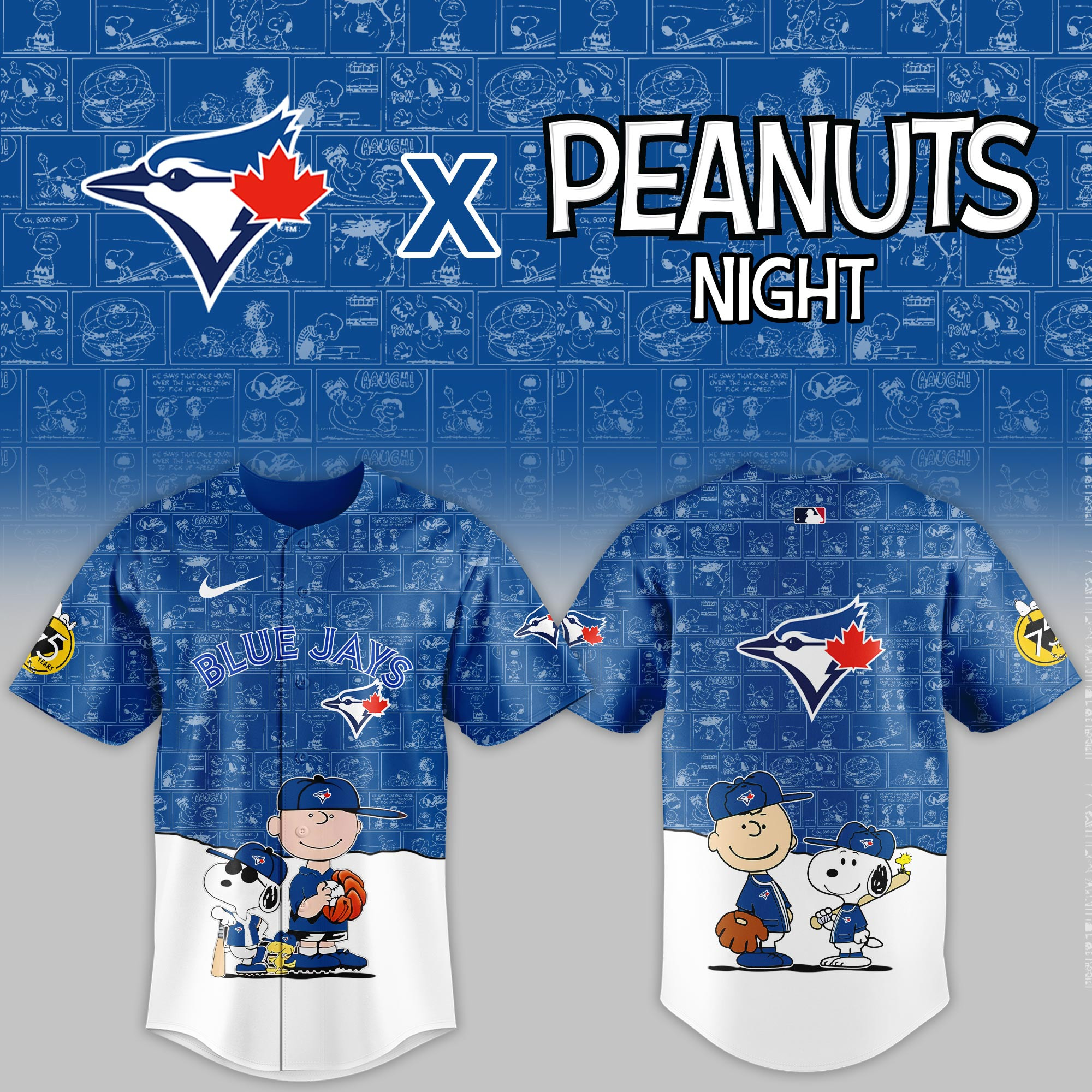 Toronto Blue Jays Mlb X Peanuts Night Baseball Jersey For Fan-1