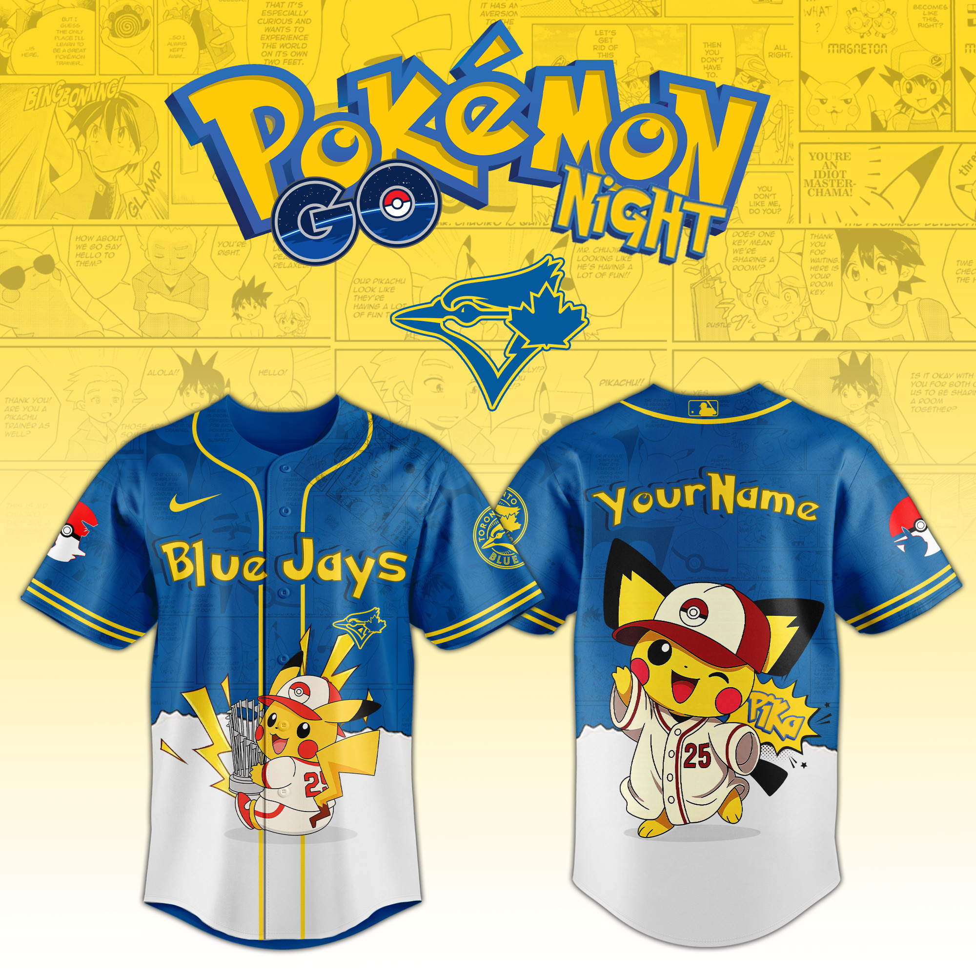 Toronto Blue Jays Mlb X Pokemon Go Night Personalized Baseball Jersey For Fans-1