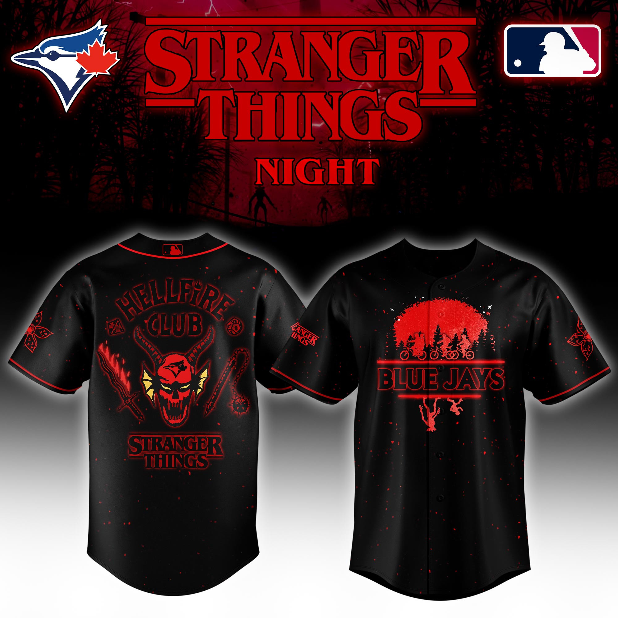 Toronto Blue Jays Mlb X Stranger Things Night Baseball Jersey For Fans-1