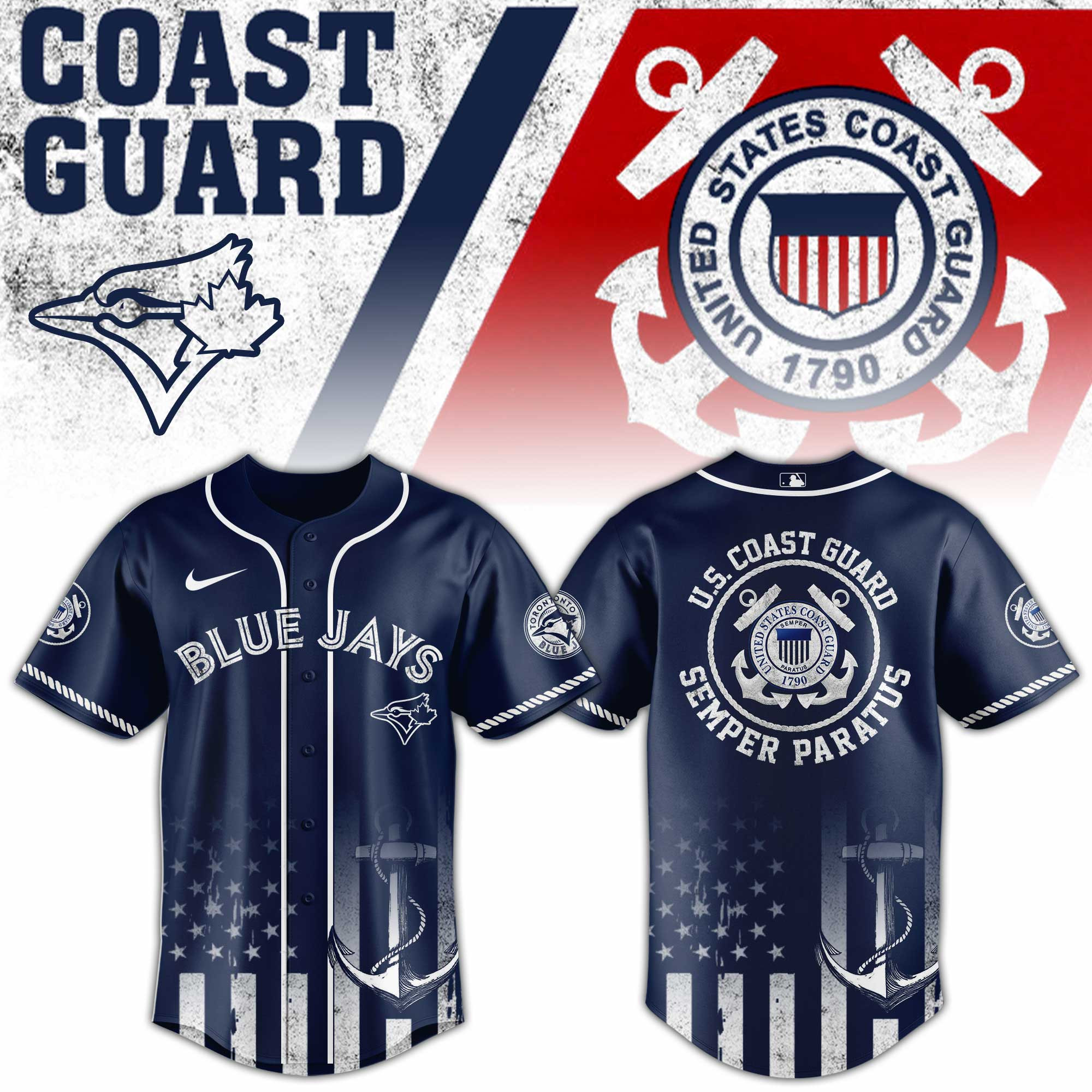 Toronto Blue Jays Mlb X Us Coast Guard Baseball Jersey For Fans-1