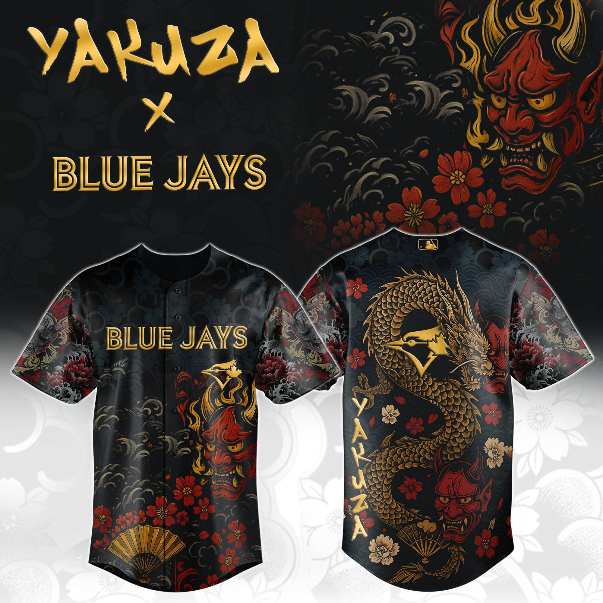 Toronto Blue Jays Mlb X Yakuza Dragon Oni Baseball Jersey For Fans-1