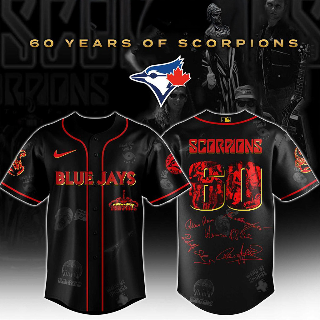 Toronto Blue Jays X Scorpions 60 Years Jersey Jays Merch Best Gifts For Baseball Fans-1