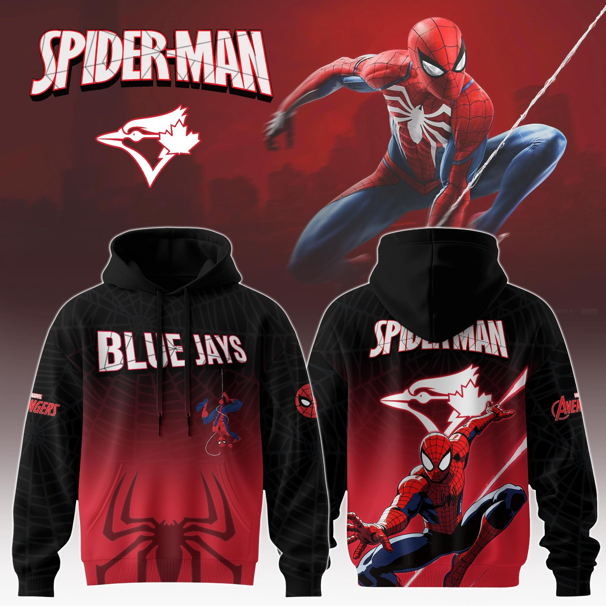 Toronto Blue Jays x Spider Man Game Night Special Edition Hoodie Toronto Blue Jays Merch-1