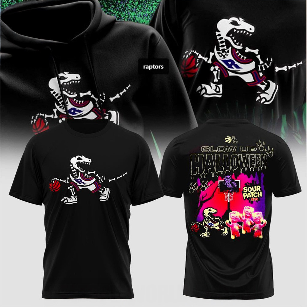 Toronto Raptors Glow In The Dark Halloween T-Shirt Raptors Merch Christmas Presents For Him-1