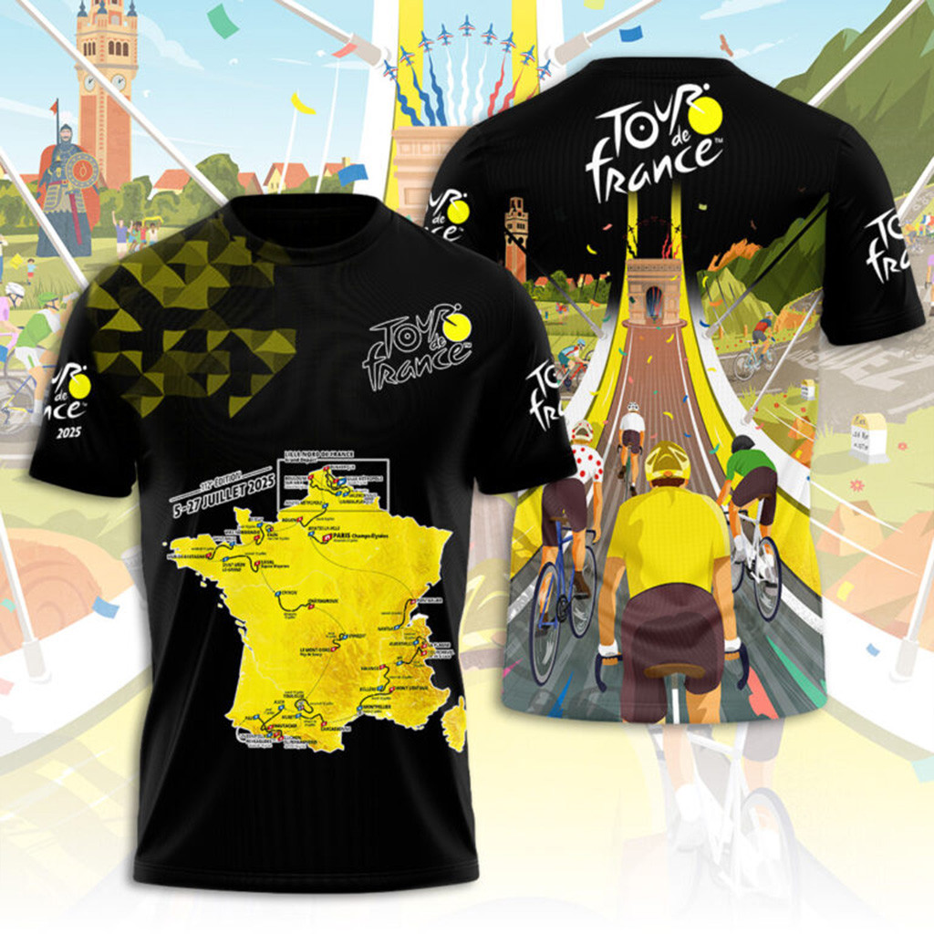 Tour De France 2025 Black T-Shirt Gift Ideas For Fans-1