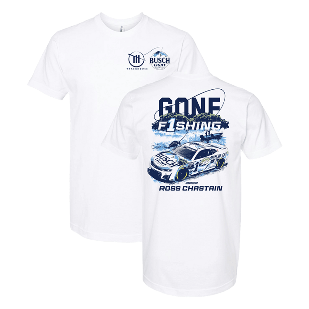 Trackhouse Merch Chastain Gone Fishing Busch Light Car T-Shirt Best Father's Day Gifts-1