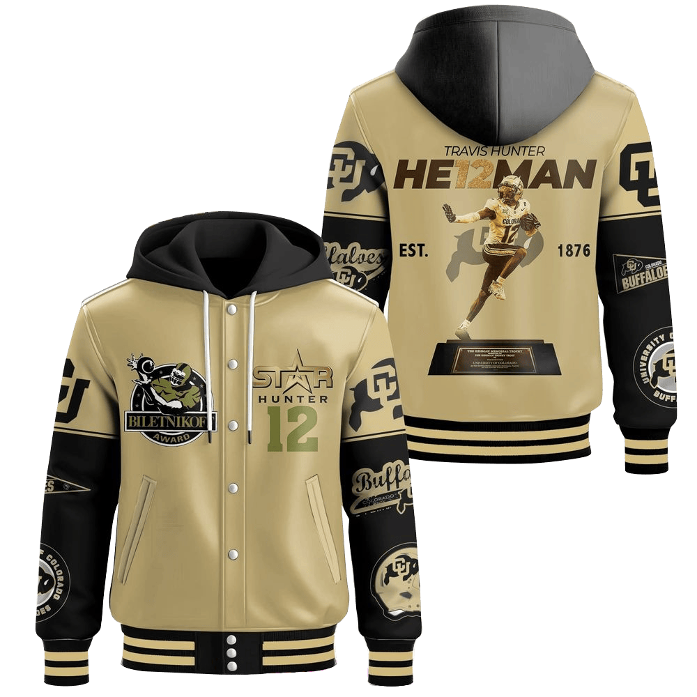 Travis Hunter He12man Star Hooded Varsity Jacket Travis Hunter Merch Gifts For Father's Day Ideas-1