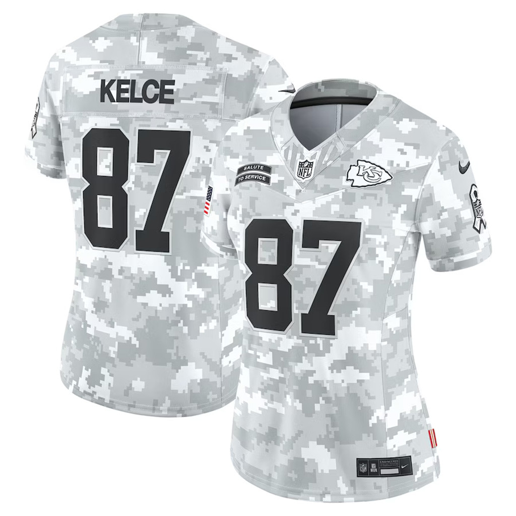 Travis Kelce Arctic Camo Kansas City Chiefs Salute To Service Jersey Kansas City Chiefs Merch-1