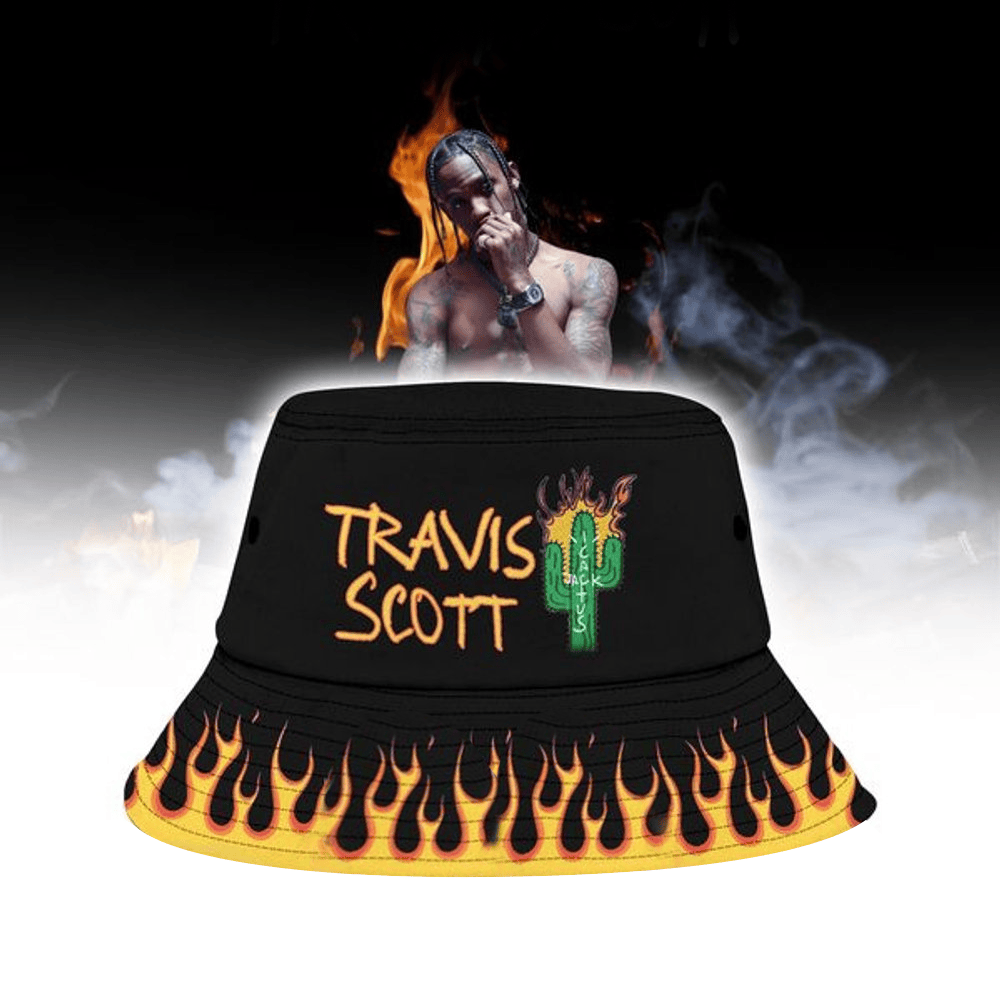Travis Scott LA FLAME Bucket Hat Travis Scott Merch Gifts For Father's Day From Wife-1