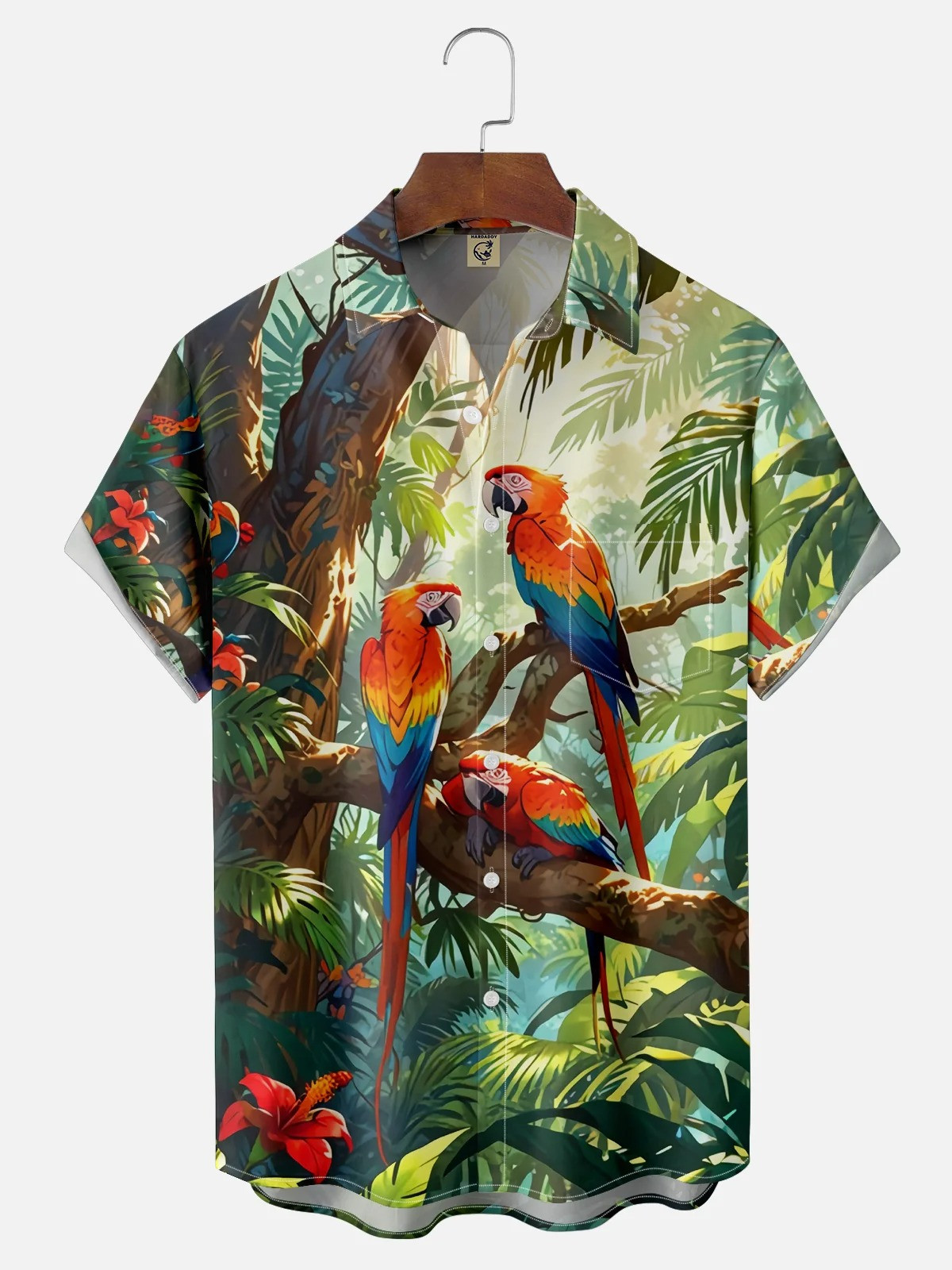 Tropical Palm Parrots Chest Pocket Hawaiian Shirt-1