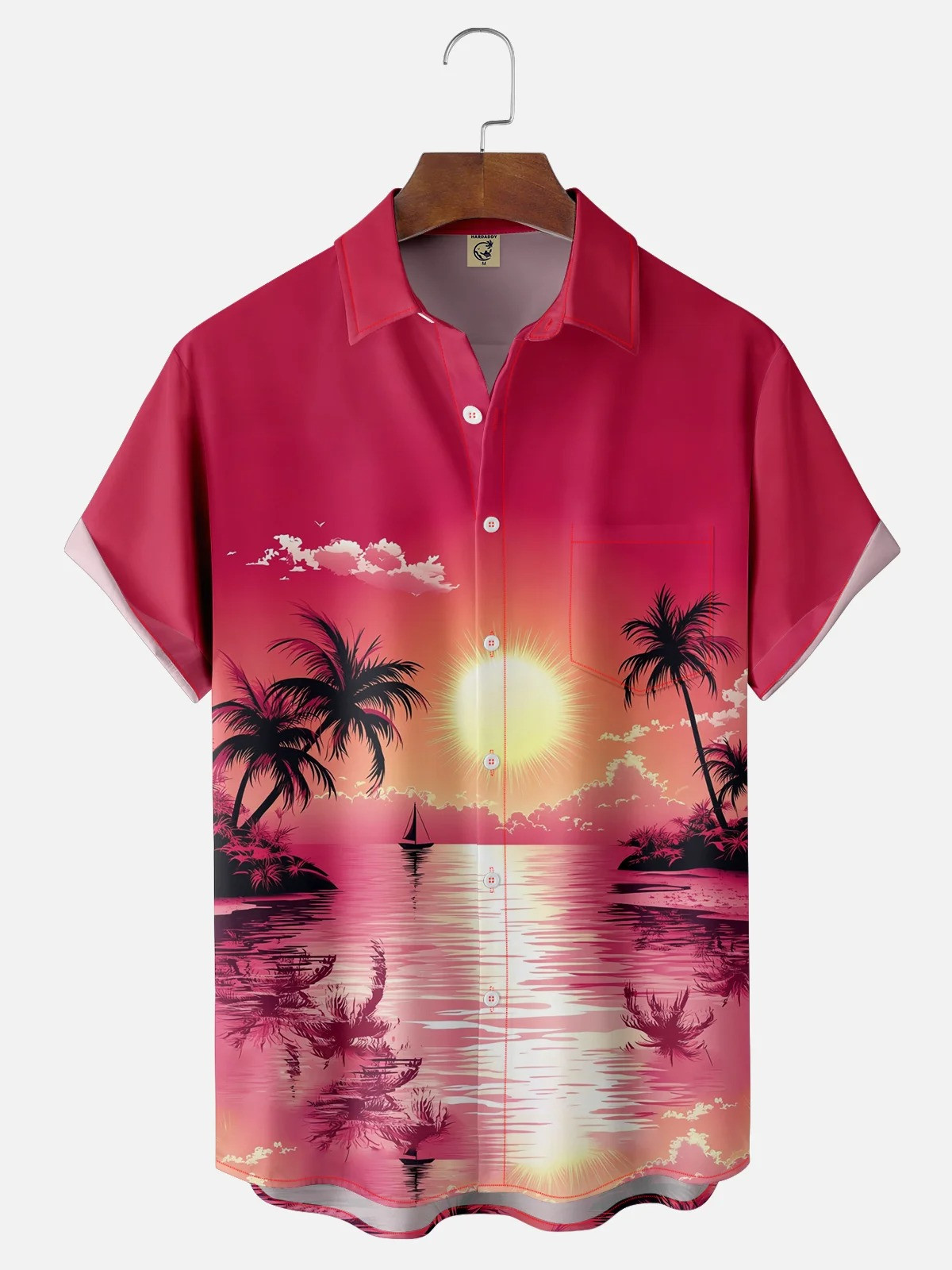 Tropical Palm Tree Chest Pocket Hawaiian Shirt-1