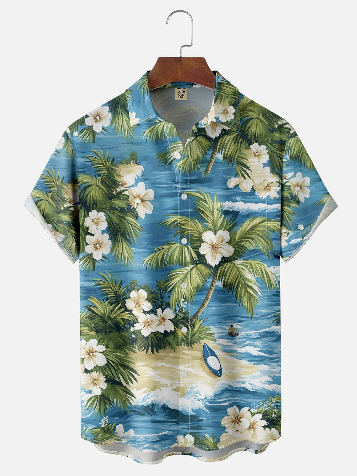 Tropical Palm Tree Floral Chest Pocket Hawaiian Shirt-1