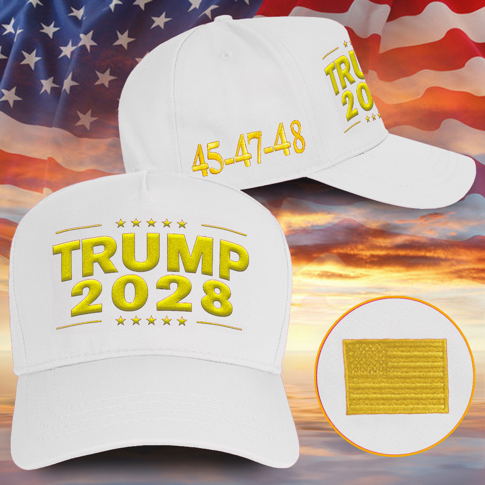 Trump 2028 Hat Embroidered White 2028 Trump Hat Trump Merch Website Top Father's Day Gifts-1