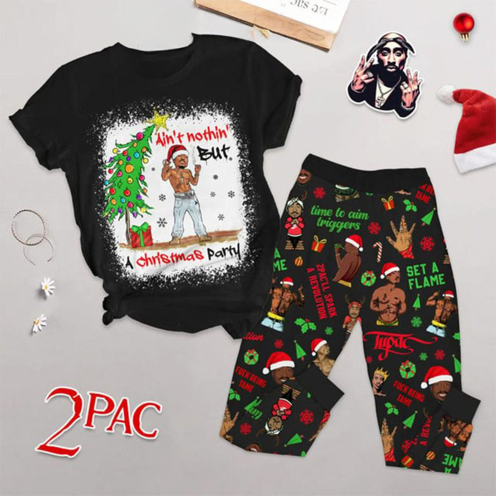 Tupac Ain't Nothin But A Christmas Party 2024 Pajamas Set Gifts For Rapper Fans-1