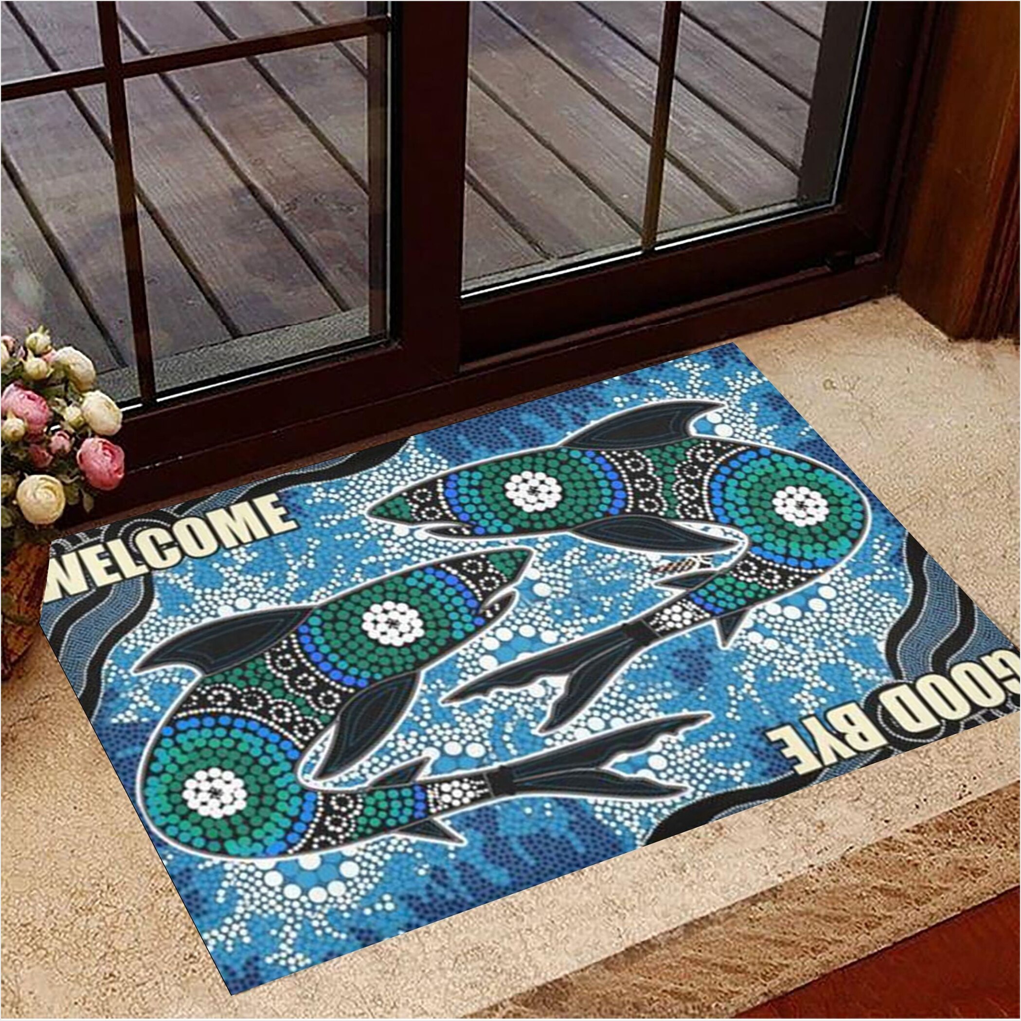 Two Sharks Multi Dots Colorful Welcome And Goodbye Doormat Inside Door Mats Home Decor-1